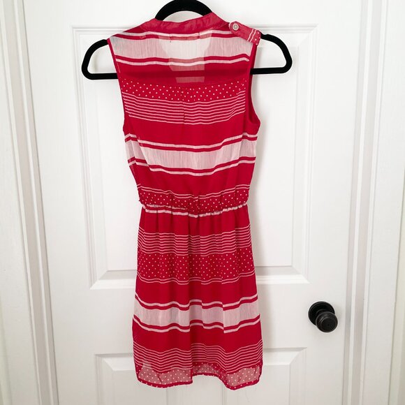 Women Rewind Retro Striped Polka Dot Belted Sleeveless Dress in Red Size Small - Picture 2 of 10